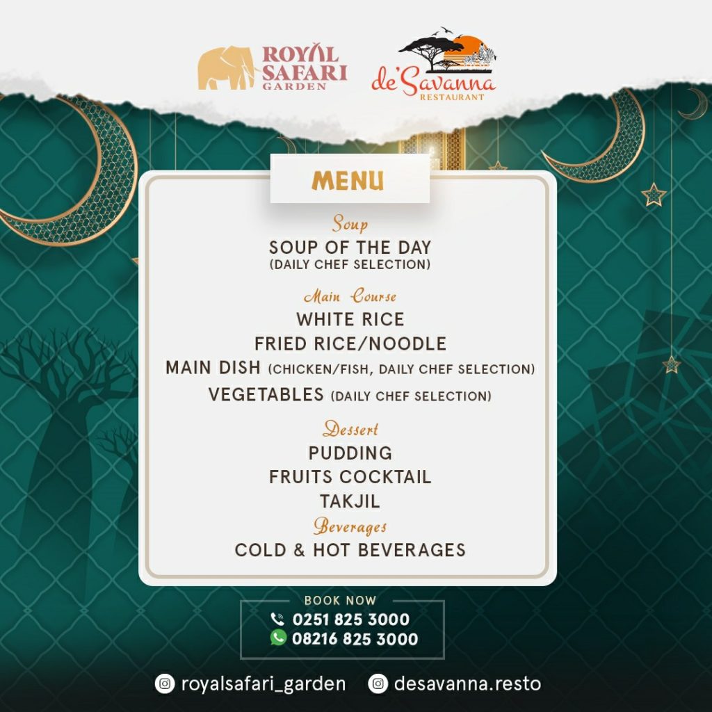 menu restaurant royal safari garden